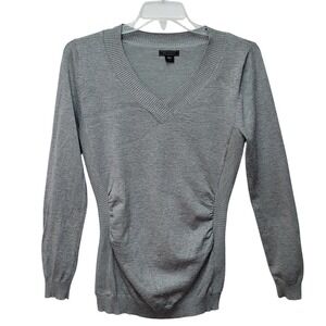 Metaphor Women's V-Neck Grey Ruched Sides Long Sleeve L Sweater Chic Preppy Y2K